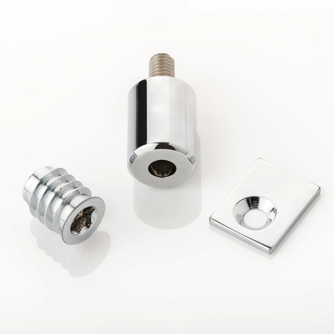 Pair of Sash Window Removable Stops (WN1074) in Polished Chrome - PC on a white background.